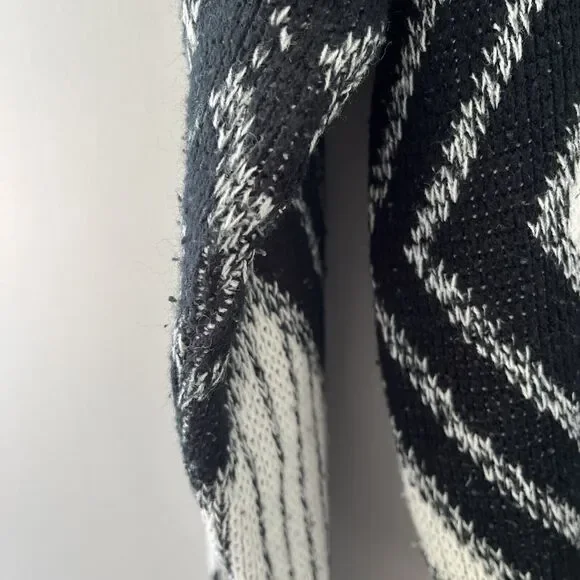 Vintage 80s Impact Diamond Knit Sweater Black White Leather Patch Size Medium - Picture 6 of 6